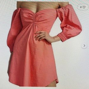 A.L.C. Mila off-the-shoulder linen dress in Lychee